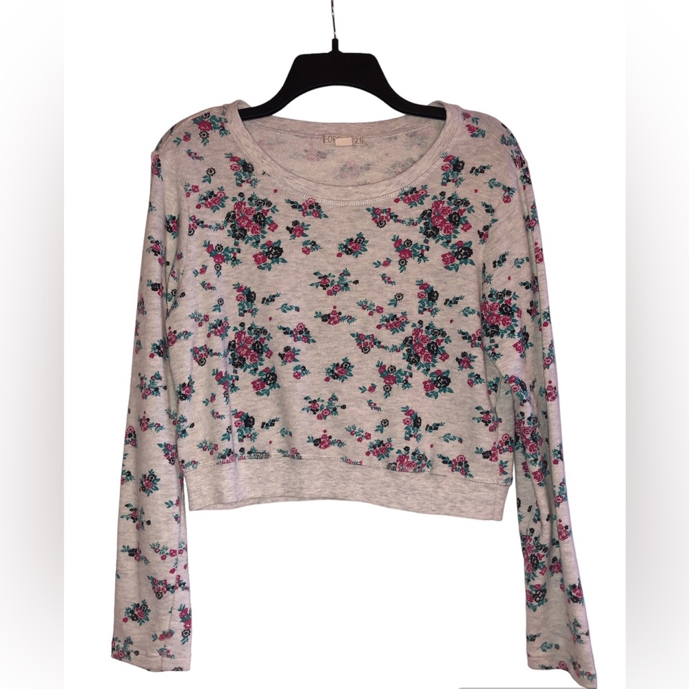 Gray Floral Cropped Sweatshirt